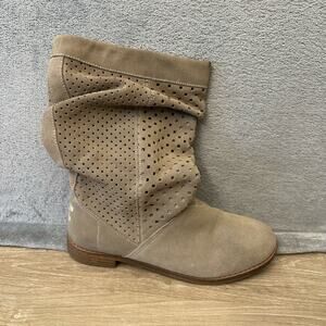 Toms Serra Preforated Suede Slouch Boots in Tan- 8.5